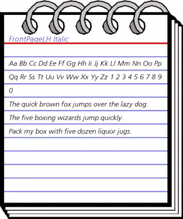 FrontPageLH Italic animated font preview