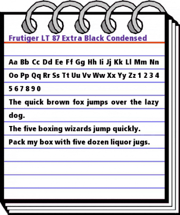 Frutiger LT 87 ExtraBlackCn Regular animated font preview