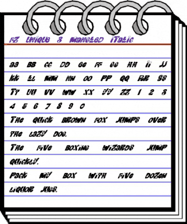 FZ UNIQUE 3 MANGLED ITALIC Normal animated font preview