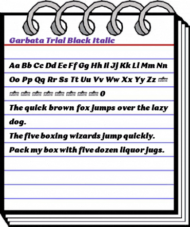 Garbata Trial Black Italic animated font preview