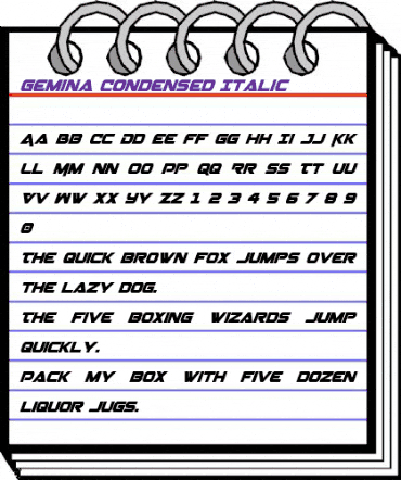 Gemina Condensed Italic Condensed Italic animated font preview Gemina Condensed Italic Condensed Italic animated font preview