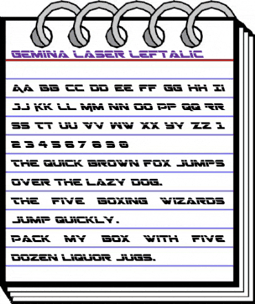 Gemina Laser Leftalic Italic animated font preview