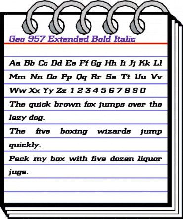 Geo 957 Extended Bold Italic animated font preview Geo 957 Extended Bold Italic animated font preview