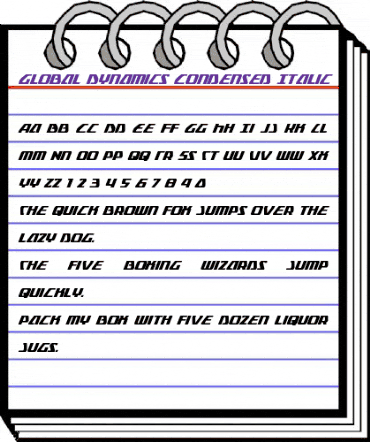 Global Dynamics Condensed Italic Condensed Italic animated font preview Global Dynamics Condensed Italic Condensed Italic animated font preview