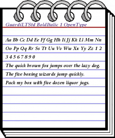 Guardi LT Std 76 Bold Italic animated font preview
