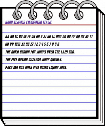 Hard Science Condensed Italic Condensed Italic animated font preview Hard Science Condensed Italic Condensed Italic animated font preview