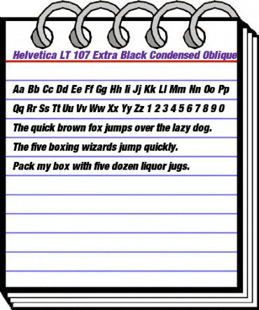 HelveticaNeue LT 107 XBlkCn Oblique animated font preview