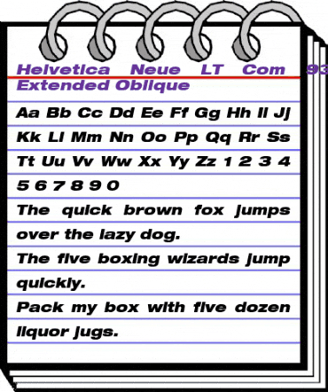 Helvetica Neue LT Com 93 Black Extended Oblique animated font preview