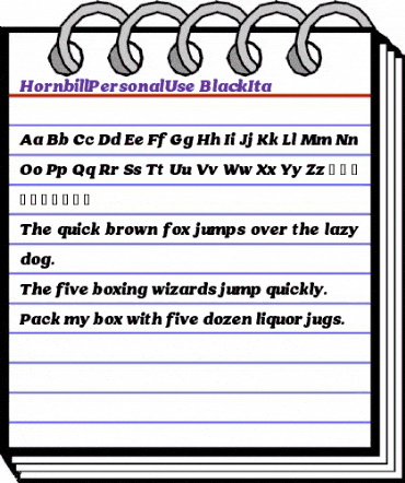 Hornbill Personal Use Blk Ita Italic animated font preview