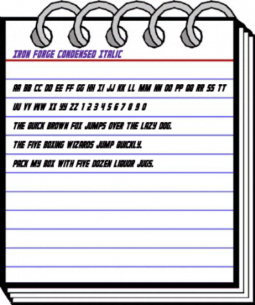 Iron Forge Condensed Italic Condensed Italic animated font preview Iron Forge Condensed Italic Condensed Italic animated font preview