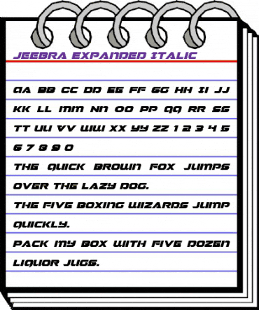 Jeebra Expanded Italic Expanded Italic animated font preview