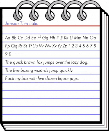 Jensen Thin Italic Regular animated font preview