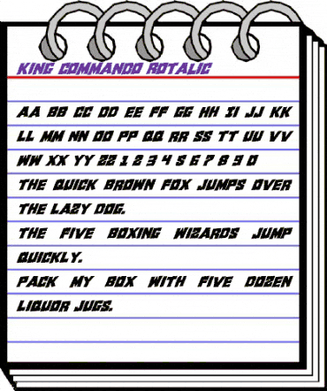 King Commando Rotalic Italic animated font preview
