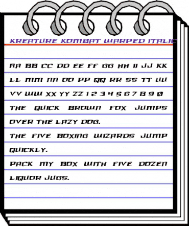 Kreature Kombat Warped Italic Italic animated font preview Kreature Kombat Warped Italic Italic animated font preview