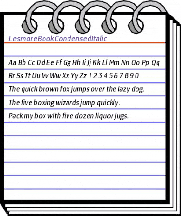 LesmoreBookCondensedItalic Roman animated font preview