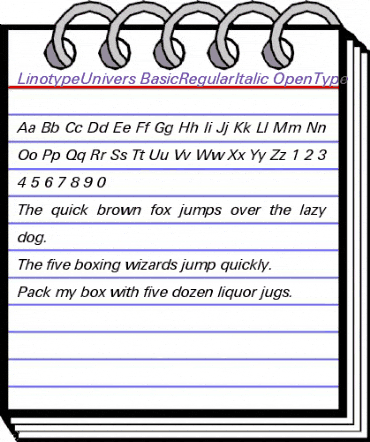 LinotypeUnivers BasicRegularItalic animated font preview