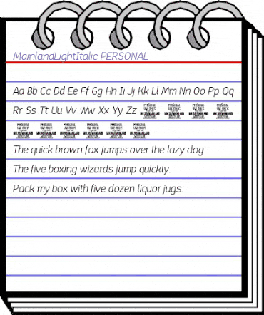 Mainland PERSONAL Light Italic animated font preview Mainland PERSONAL Light Italic animated font preview