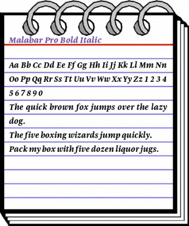 Malabar Pro Bold Italic animated font preview