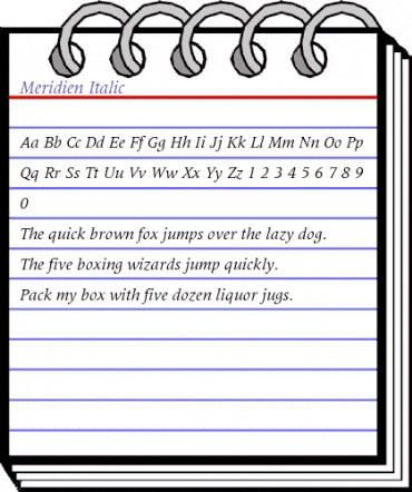 Meridien RomanItalic animated font preview