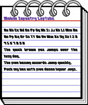 Mobile Infantry Leftalic Italic animated font preview