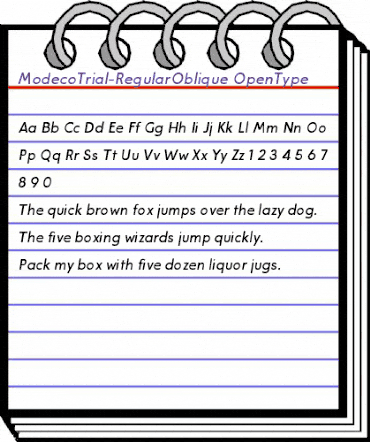 Modeco Trial Obl Italic animated font preview