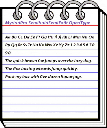 Myriad Pro Semibold SemiExtended Italic animated font preview