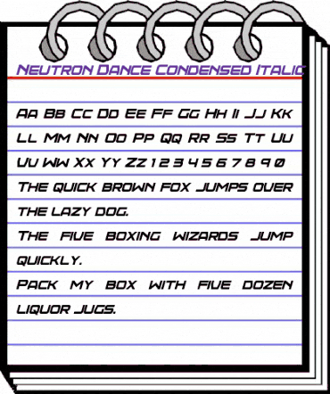 Neutron Dance Condensed Italic Regular animated font preview