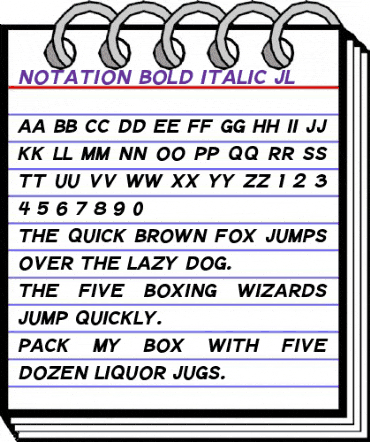 Notation Bold Italic JL Regular animated font preview