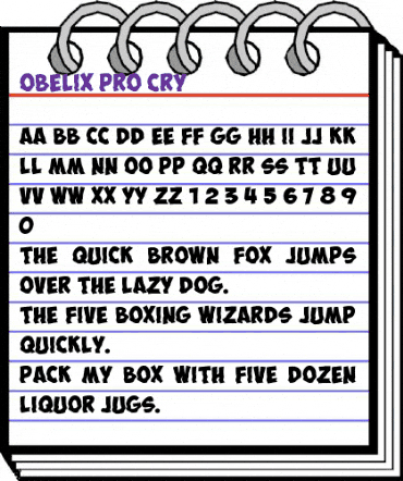 ObelixProCry Regular animated font preview