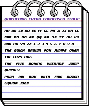 Quickening Extra-Condensed Italic Condensed Italic animated font preview