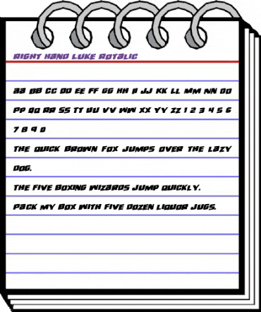 Right Hand Luke Rotalic Italic animated font preview