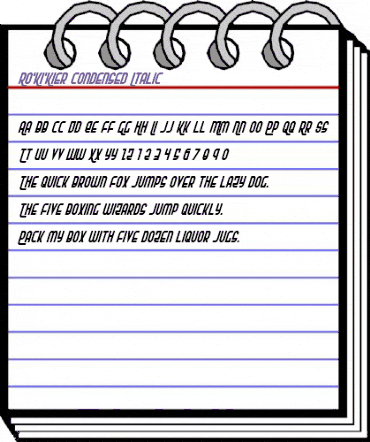 Ro'Ki'Kier Condensed Italic Condensed Italic animated font preview Ro'Ki'Kier Condensed Italic Condensed Italic animated font preview