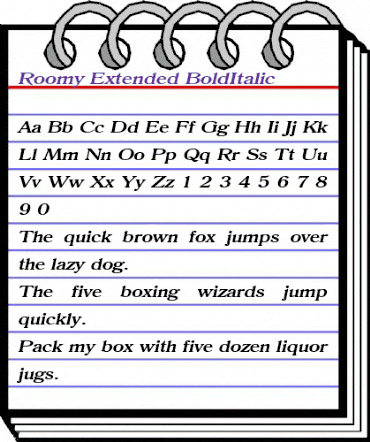 Roomy Extended BoldItalic animated font preview