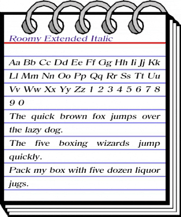 Roomy Extended Italic animated font preview