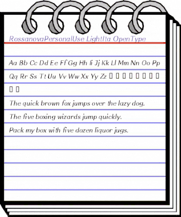 Rossanova Personal Use Light Italic animated font preview