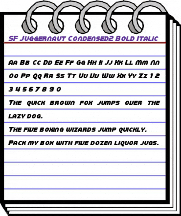 SF Juggernaut Condensed2 Bold Italic animated font preview