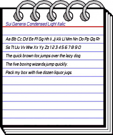 Sui Generis Condensed Light Italic animated font preview