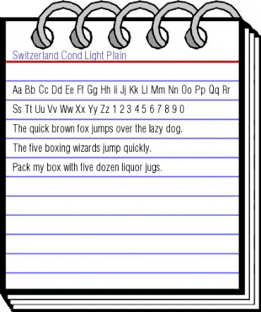 Switzerland Cond Light Plain animated font preview