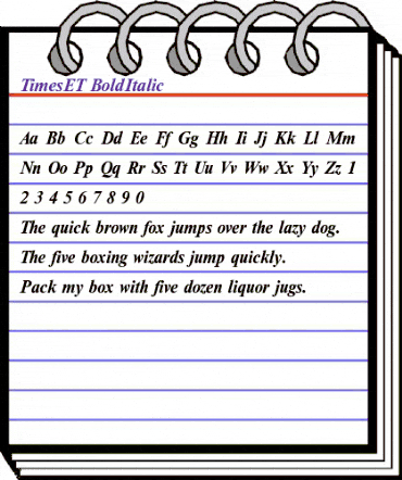 TimesET BoldItalic animated font preview