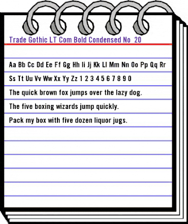 Trade Gothic LT Com Bold Condensed No. 20 animated font preview