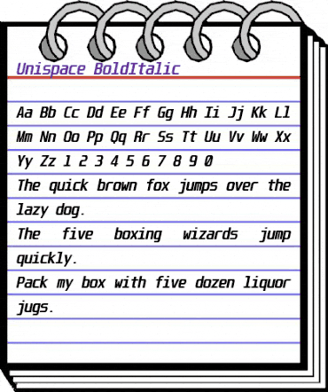 Unispace Bold Italic animated font preview