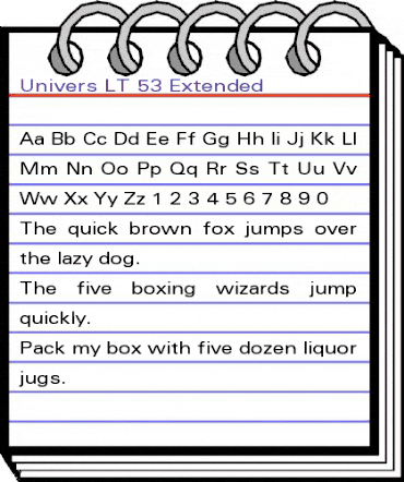 Univers LT 53 Extended Regular animated font preview