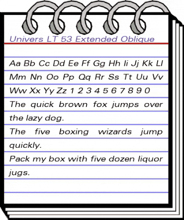 Univers LT 53 Extended Italic animated font preview