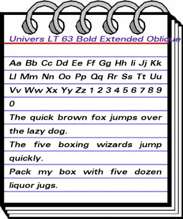 Univers LT 53 Extended Bold Italic animated font preview