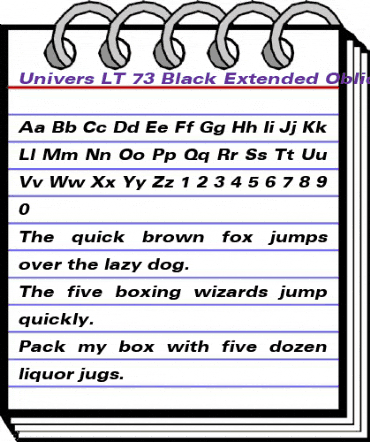 Univers LT 73 BlackExtended Italic animated font preview