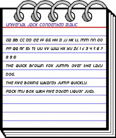 Universal Jack Condensed Italic Condensed Italic animated font preview Universal Jack Condensed Italic Condensed Italic animated font preview