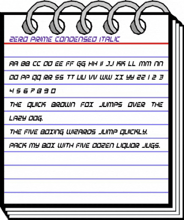 Zero Prime Condensed Italic Condensed Italic animated font preview